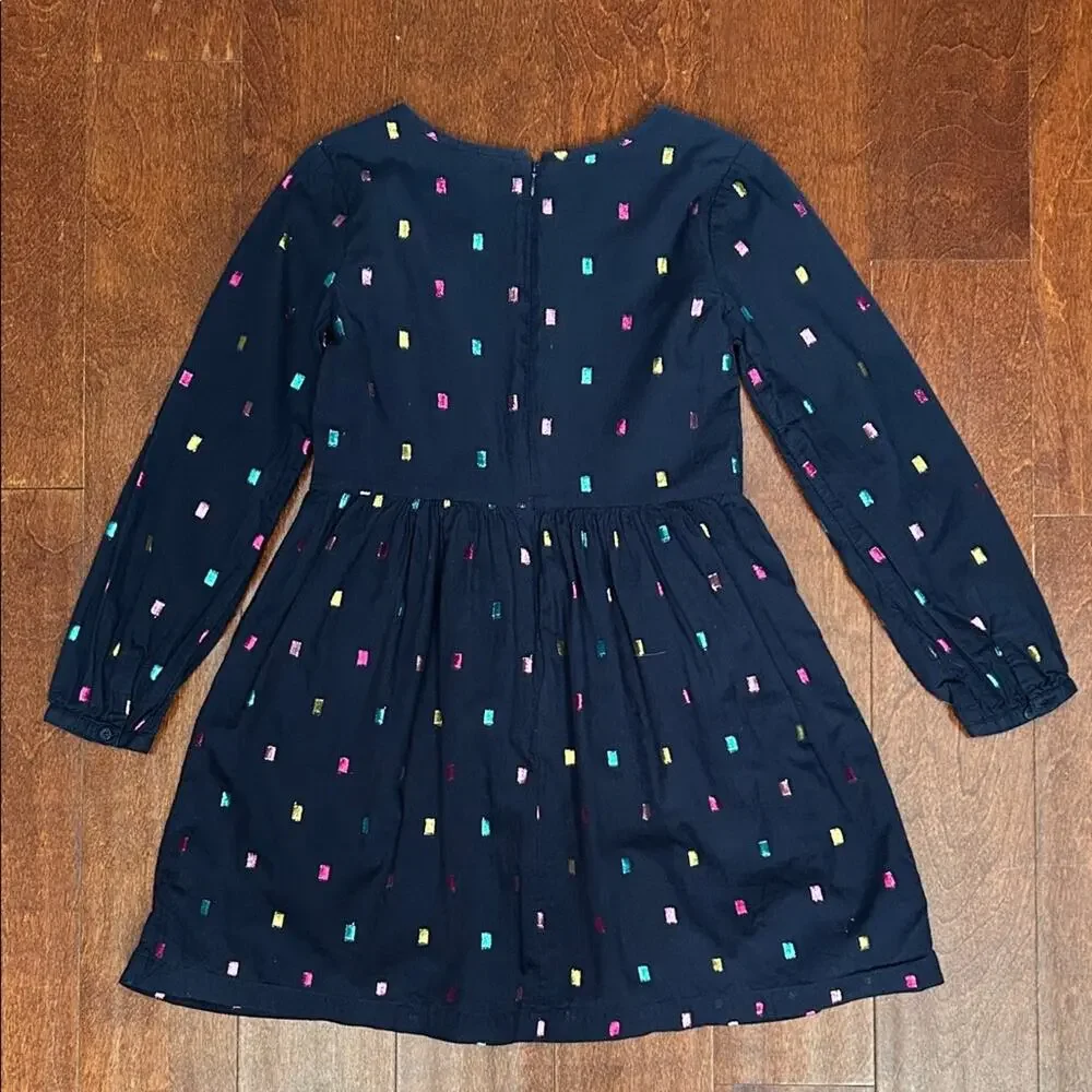GAP Kid’s Navy Long Sleeve Dress with Colorful Metallic Accents, Size Medium
